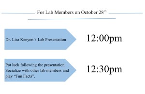 On October 28th come see Dr. Lisa Kenyon's Visiting Scholar's Presentation at 12: 00 pm when RRP staff are invited to the potluck at 12:30 pm.
